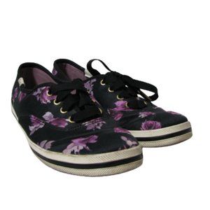 Kate Spade Keds Sneakers Black Purple Floral Women's Size 6